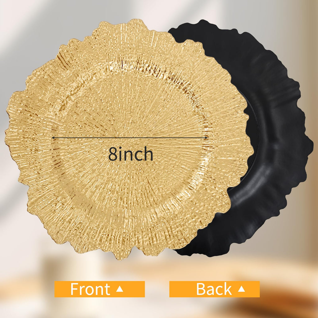24 Pcs Gold Charger Plates Bulk, 13" Reef Plate Chargers for Dinner, Plastic Floral Decorative Plates for Table Setting, Wedding, Party, Event, Decoration