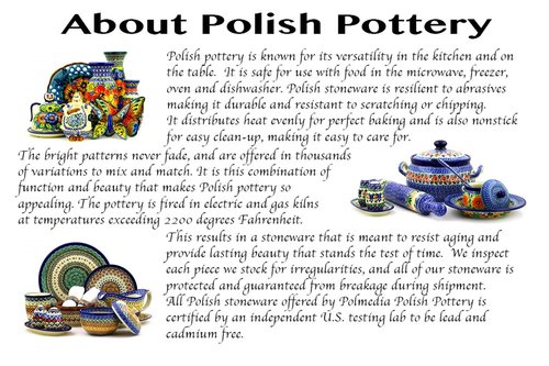 Polmedia Polish Pottery Pasta Bowl 8-inch - Blue Poppies Pattern Handmade in Boleslawiec Poland by Ceramika Artystyczna + Certificate of Authenticity