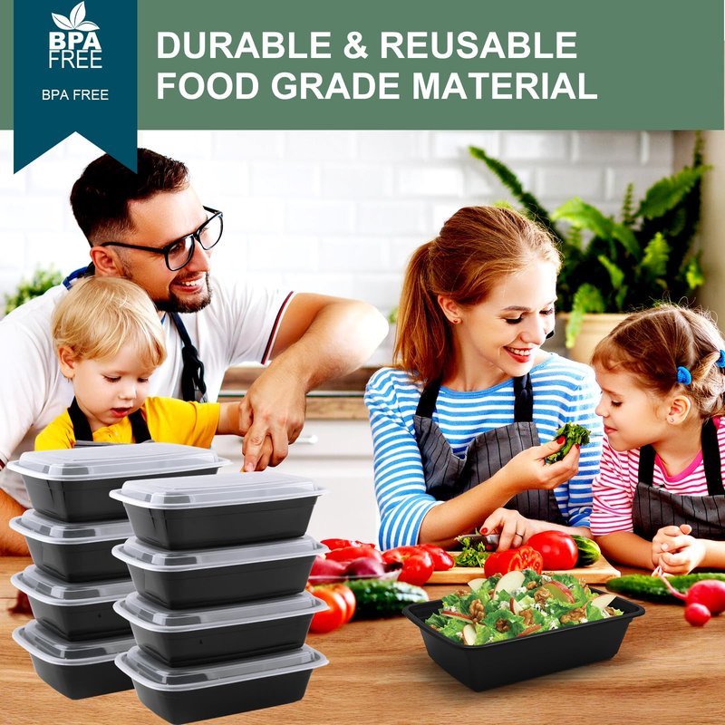 vivigu 50 Pack (100-Piece) Meal Prep Containers 24 oz, Leakproof Plastic Food Storage Containers with Lids, Disposable To Go Food Containers, BPA-Free, Stackable, Microwave, Dishwasher & Freezer Safe