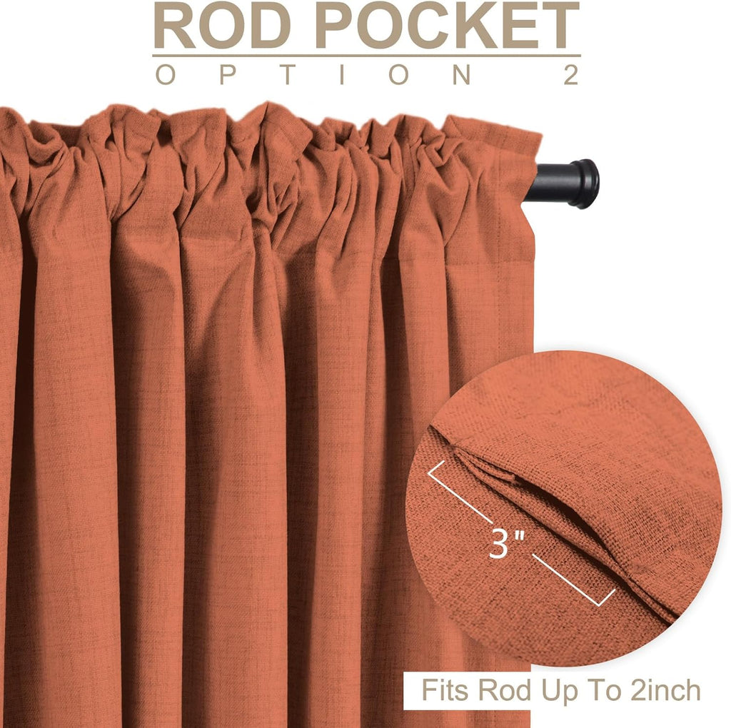 Skiennix 100% Blackout Linen Curtains - Thermal Insulated Drapes, 50" W x 108" L, Burnt Orange | 2 Panels Set