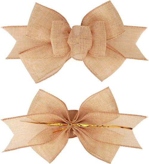 Meseey Natural Burlap Wired Ribbon - Handmade Premade Bows for Wreaths & Gift Wrapping | 2 Pcs Set