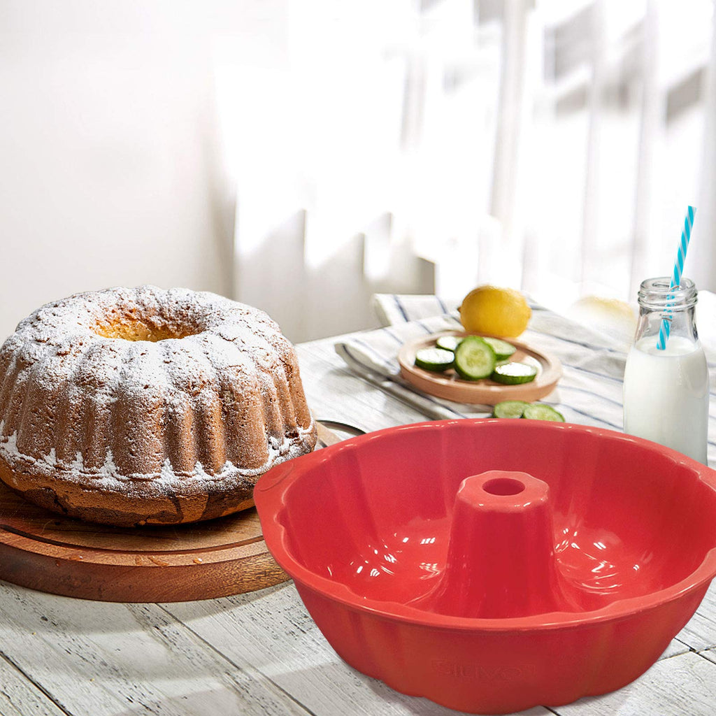 SILIVO Nonstick Fluted Cake Pans (2 Pack) - 10 inch Silicone Cake Pans for Jello, Monkey Bread and Bunte cake