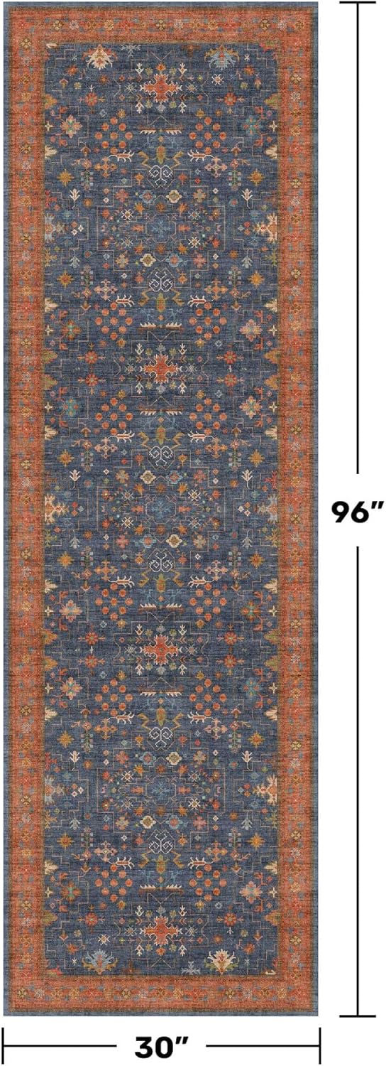 Skiennix Washable 8 Ft Long Runner Rug - Navy Blue Waterproof, Non-Slip, Stain Resistant (2'6"x8')