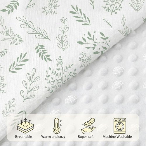 GLLQUEN Baby Blanket - Soft Muslin Cotton Front with Dotted Fleece Backing | Greenery, 30 x 40 Inches
