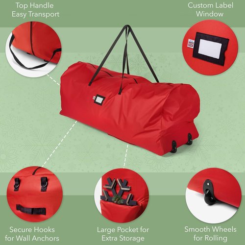 Holiday Cheer Christmas Tree Storage Bag - Heavy Duty Waterproof Bag for 7.5ft Artificial Trees | Durable Wheels & Zipper