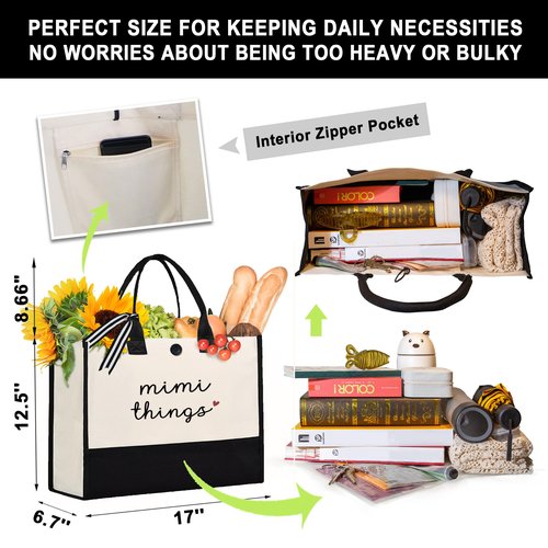 Craftique Mimi Gifts for Grandma- Unique Tote Bag- Mimi Christmas Birthday Gifts, Thoughtful Gift for Mimis from Grandkids, Mimis Bag for Shopping Travel, 17” x 6.7” x 12.5”