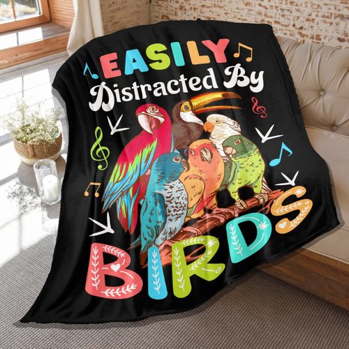 Bird Blanket Birds Gift for Kids,Easily Distracted by Birds Print Blankets,Soft Flannel Bed Throws Lightweight Cozy Fluffy Plush Decorative Quilts,50 x 40 in S Size