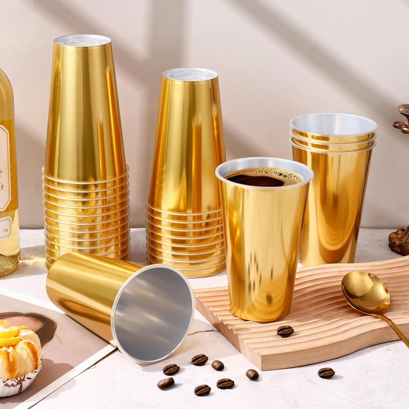 KesaPlan 50PCS Gold Plastic Cups, 16oz Disposable Plastic Tumblers for Party, Fancy Mirorred Golden Cups Bulk for Hot Cold Drinks, Disposable Drinking Glasses for Wedding Birthday Holiday Events
