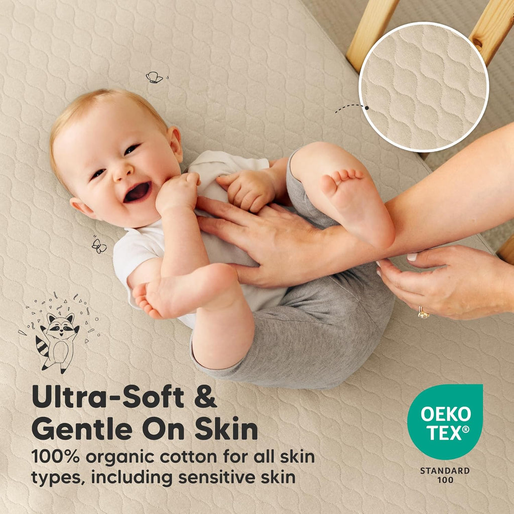 Skiennix Waterproof Crib Mattress Protector Cover - Soft Quilted Cotton, 52" x 28", Machine Washable, Easy Fit