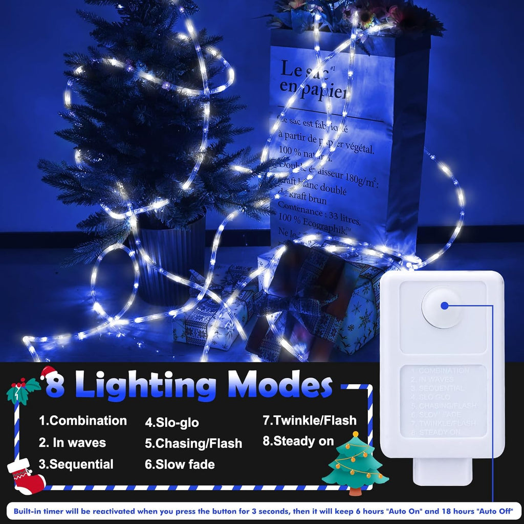 Skiennix 150ft LED Rope Lights - Connectable & Flexible Tube Lighting | Waterproof for Indoor/Outdoor Use (White & Blue)