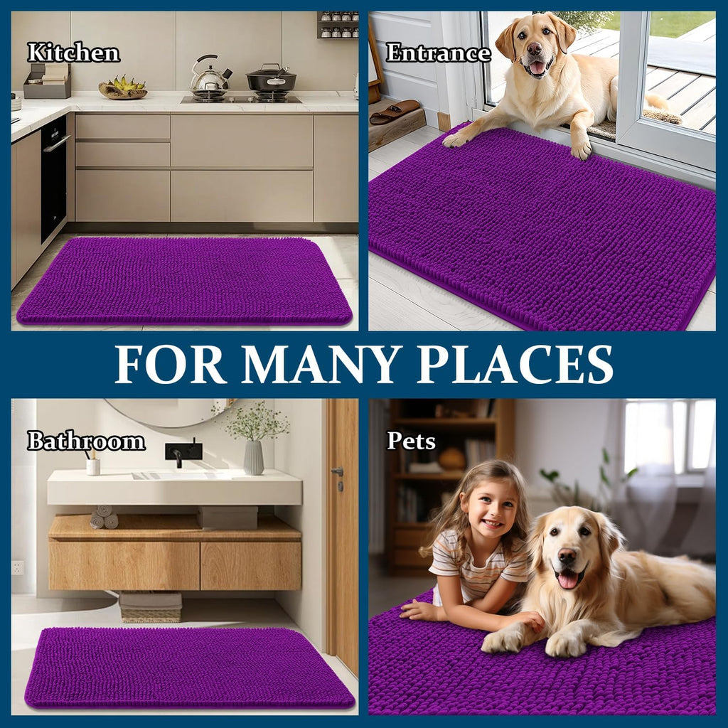 OLANLY Dog Door Mat - Absorbent Non-Slip Washable Doormat for Muddy Paws | 44x32 Inches, Purple