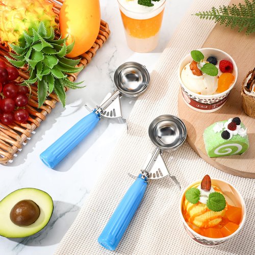 Reallnaive 2 Pcs Release Cookie Scoops Ice Cream Scooper with Trigger Release Portion Scoop Stainless Steel for Portion Control, Baking Food, Cookie Dough, Cupcake Batter (2 oz,Blue)