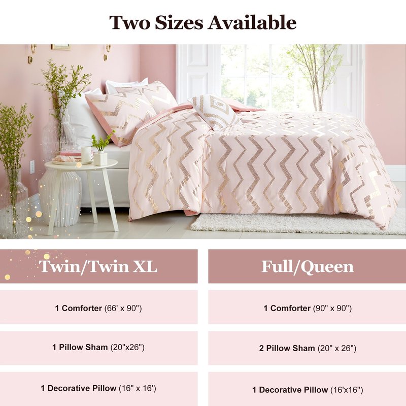 Codi Teen Girl Bedding, Comfy Girls Comforter Sets Full & Queen Size for Kids Bedroom, Pink and Gold, 4 Piece for Teenagers - All Seasons Warm