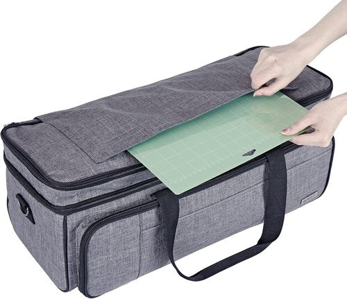 HOMEST Double Layer Carrying Case - Mat Pocket for Cricut Maker 4 & Explore 4 | Grey with Multi Front Pockets