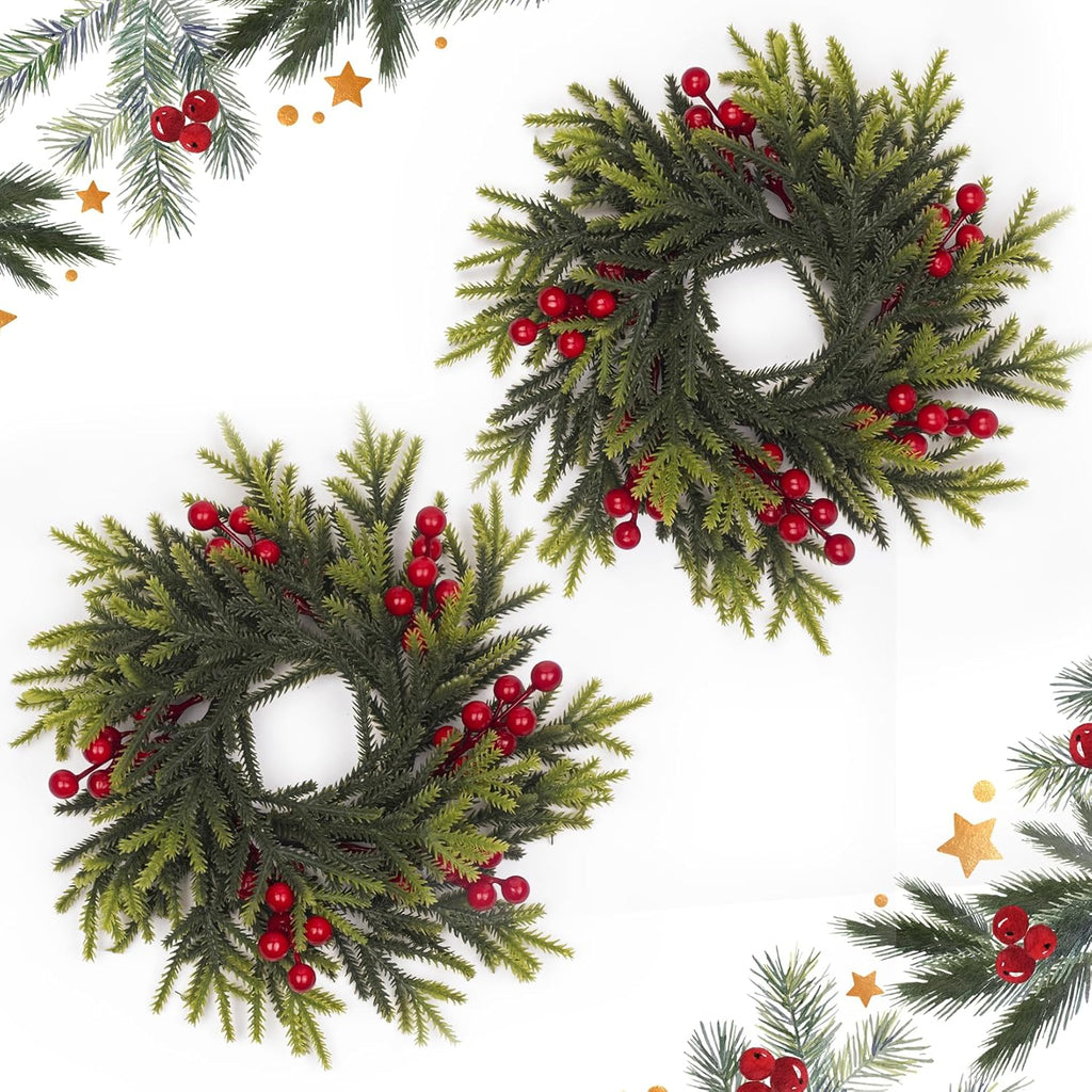 Regine Switzerland Christmas Candle Rings - 11.6 Inch Artificial Pine & Red Berries | Perfect for Holiday Decor & Centerpieces