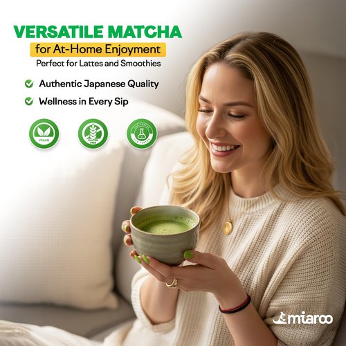Miaroo Japanese Ceremonial Grade Matcha Green Tea Powder - Coffee Replacement for Energy, Calm Focus & No Jitters or Crash | Perfect for Lattes, Smoothies, Detox & baking, 50g Matcha (25 Servings, 70mg Caffeine)