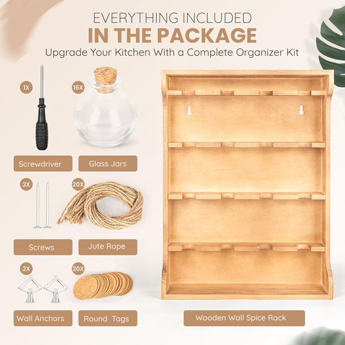 Byers Choice Pine Wooden Spice Rack Organizer - Antique Kitchen Spice Jar Holder | Wall Mount or Cupboard