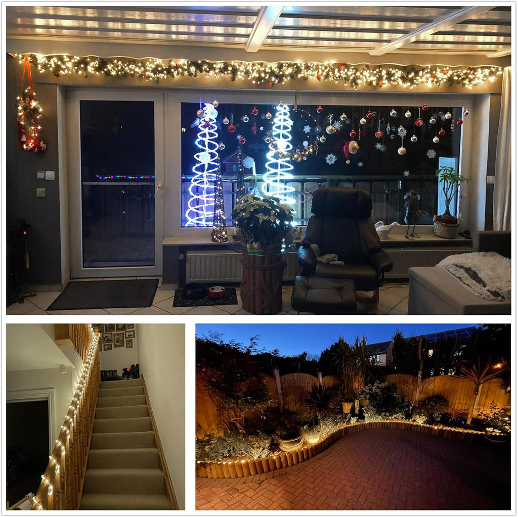 Skiennix 100Ft LED Rope Lights - Warm White, Waterproof Indoor/Outdoor, 1080 LEDs for Garden & Patio Decor