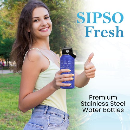 SIPSO fresh Hiking Gift Water Bottle – 32 oz Vacuum Insulated Stainless Steel National Park Water Bottle | 63 Waterproof Stickers & Premium Gift Box | Camping & Outdoor Adventure Gifts (Light Blue)