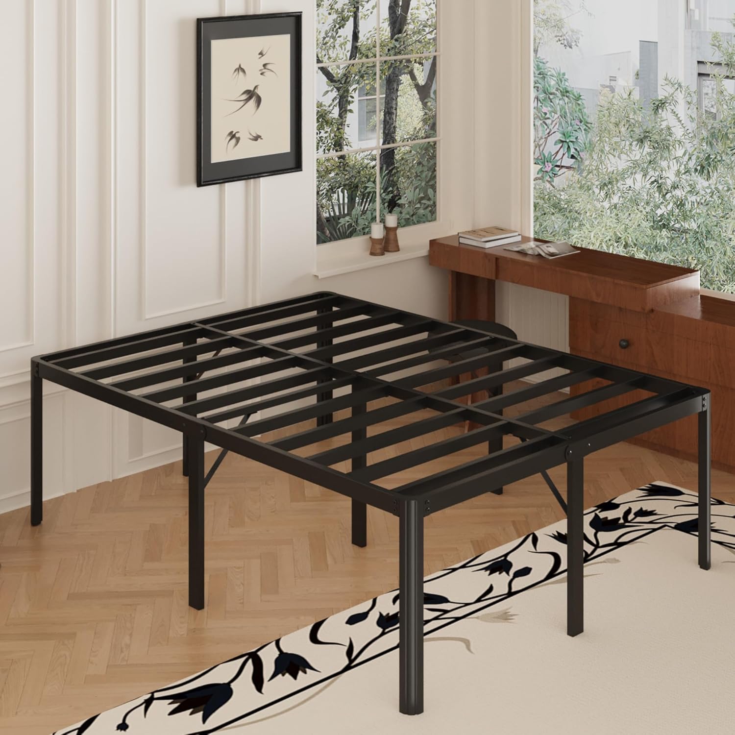 Yicensen Queen Bed Frame - 22 Inch High Heavy Duty Metal Platform | Rounded Corners, Easy Assembly, Noise-Free, Black