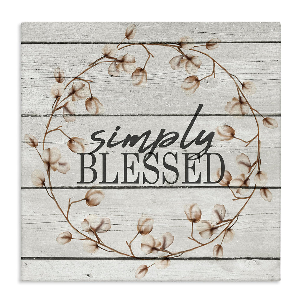 Stupell Industries Simply Blessed Flower Farm Rustic Wood Textured Word Design Canvas Wall Art, 24x24, Multicolor