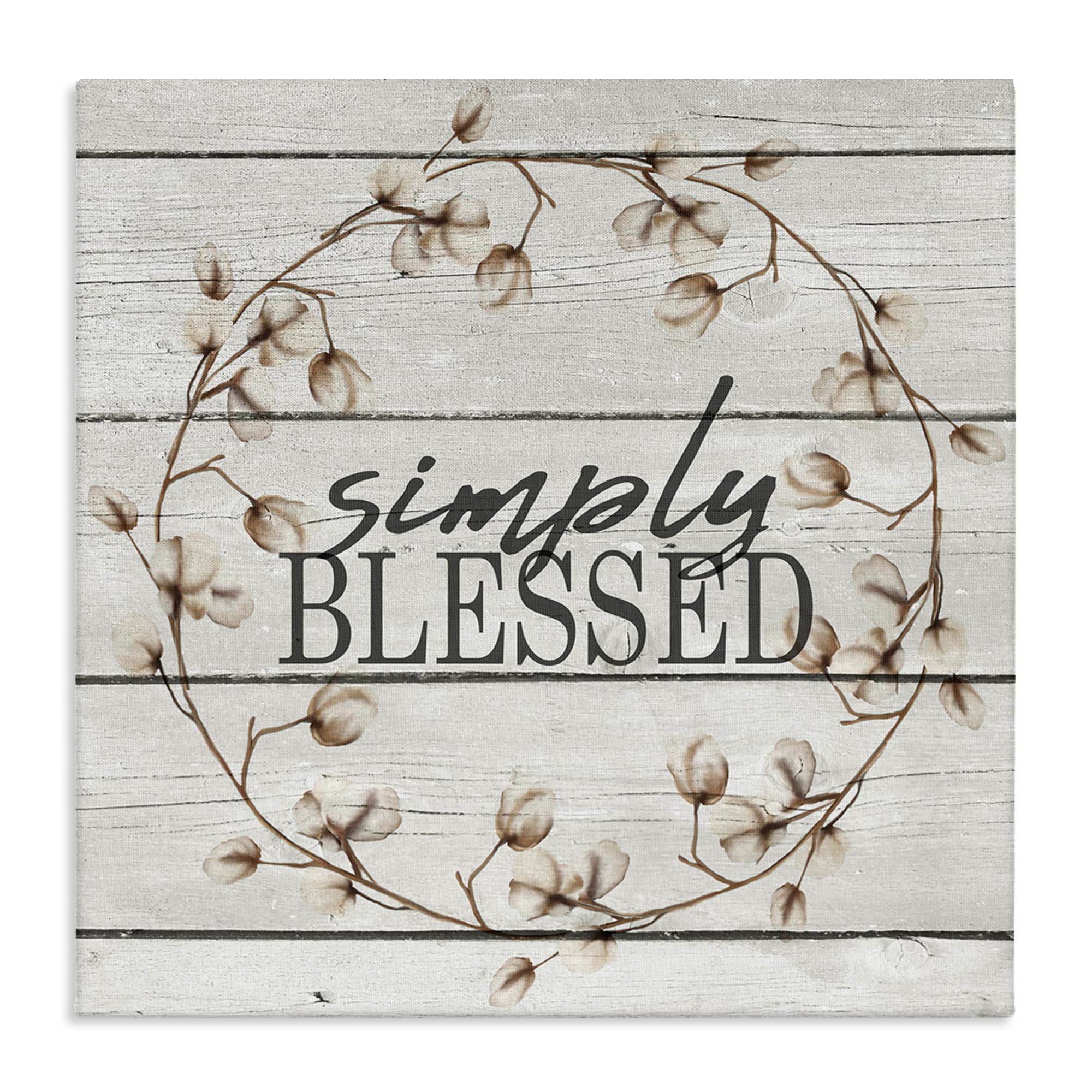 Stupell Industries Simply Blessed Flower Farm Rustic Wood Textured Word Design Canvas Wall Art, 24x24, Multicolor