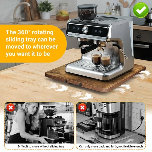 Sliding Tray for Coffee Maker, 360° Rotating Appliance Slider for Kitchen Appliances, Wooden Sliding Tray Suitable for Kitchen Countertops and Kitchen Appliances.(Brown, Large)