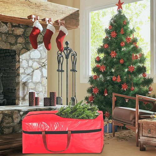 Christmas Tree Bag - Waterproof & Tearproof Storage for 4FT/5FT Trees | Easy Transport & Organization in Red