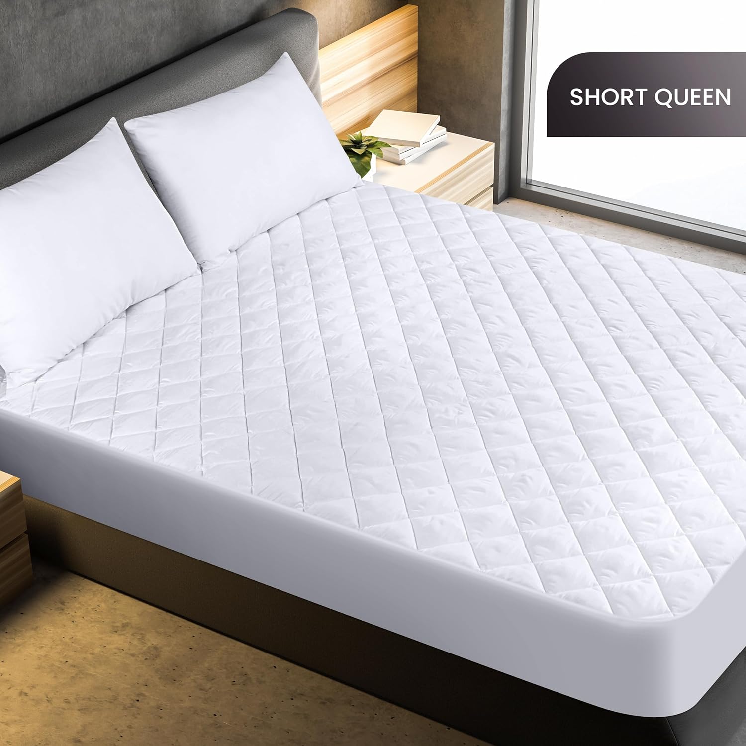 Utopia Bedding Quilted Fitted Mattress Pad - Short Queen Size, Deep Pocket Protector, Machine Washable | White
