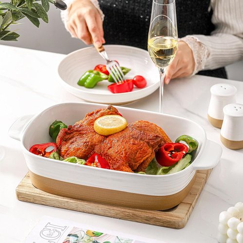 Hasense Ceramic Baking Dish - Non-Stick 11.8x8.7 Lasagna Pan with Handle | 3.4 Qt White Bakeware