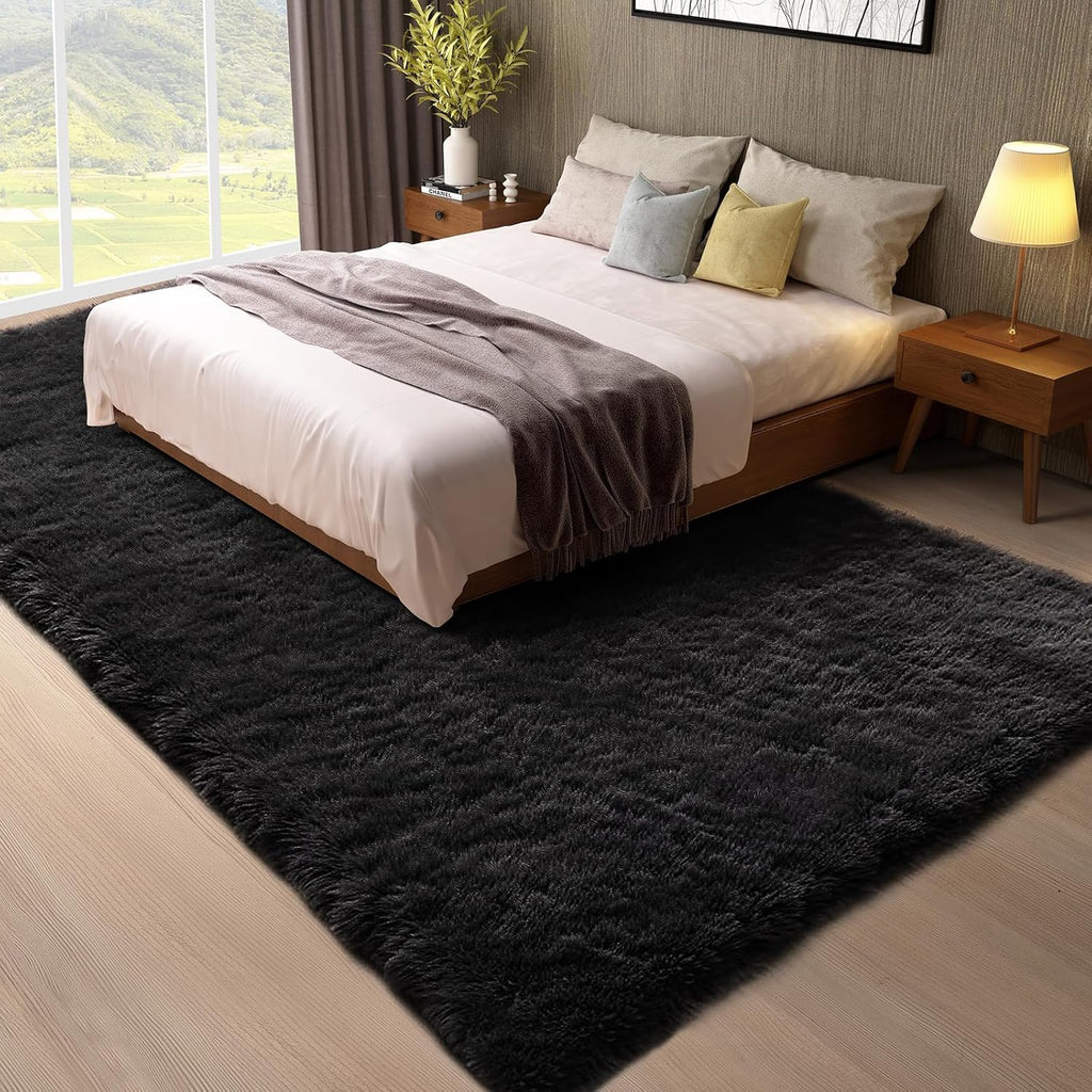 Ophanie 8x10 Black Area Rug - Soft Shag Carpet for Living Room & Nursery | Thick Fluffy Design