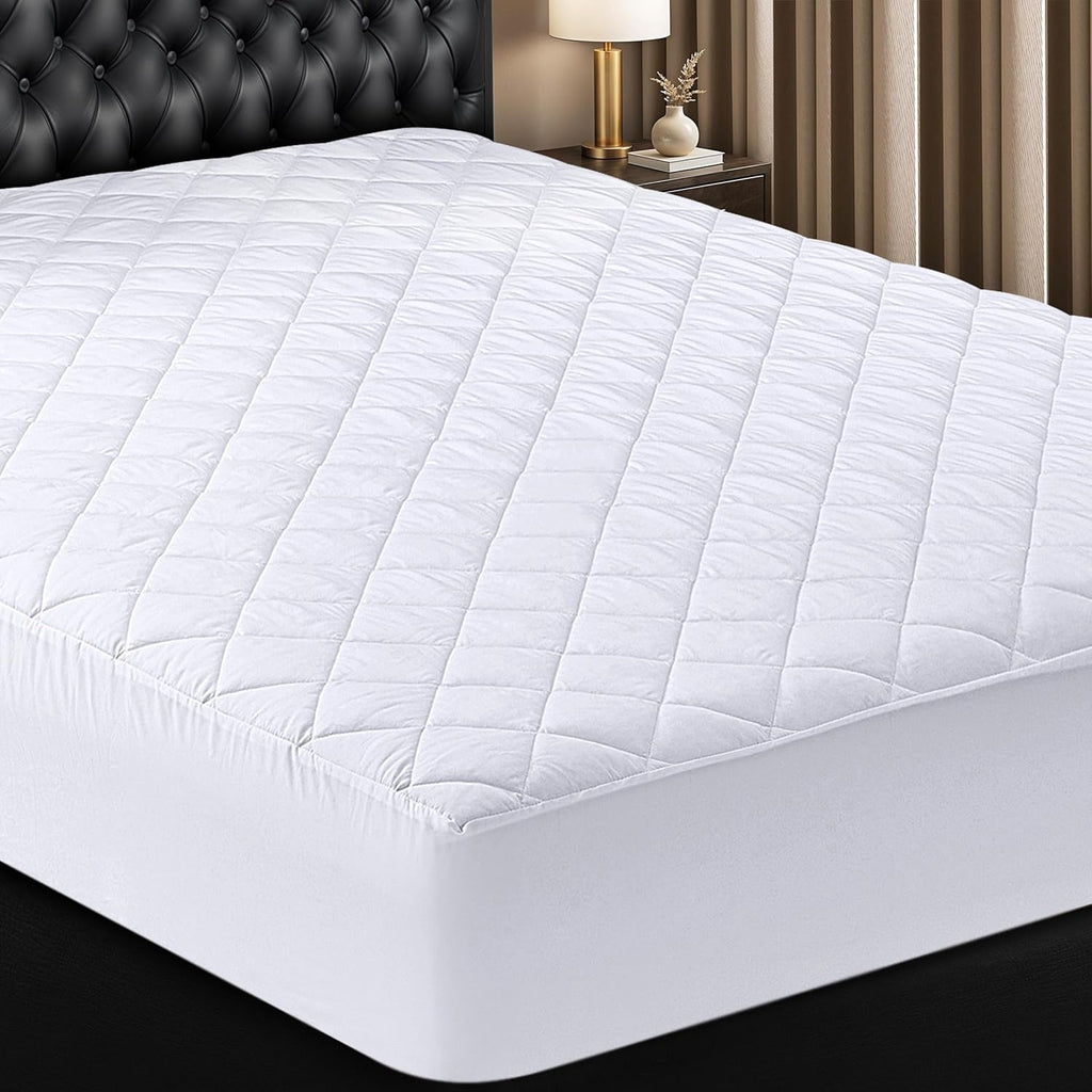 Utopia Bedding Quilted Fitted Mattress Pad - Queen Size Deep Pocket Protector | Machine Washable, White