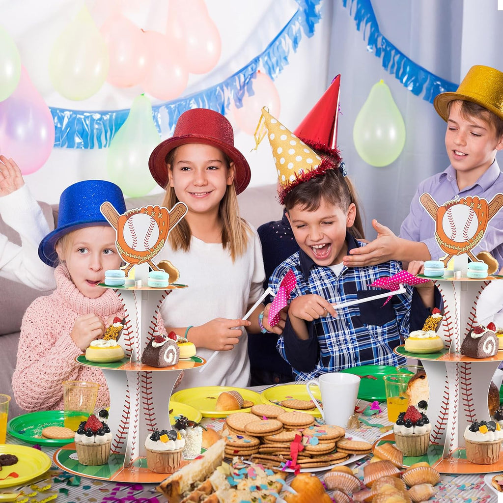 Nuenen Baseball Theme Cupcake Stand - 3 Tier Sports Party Display for Birthday Celebrations