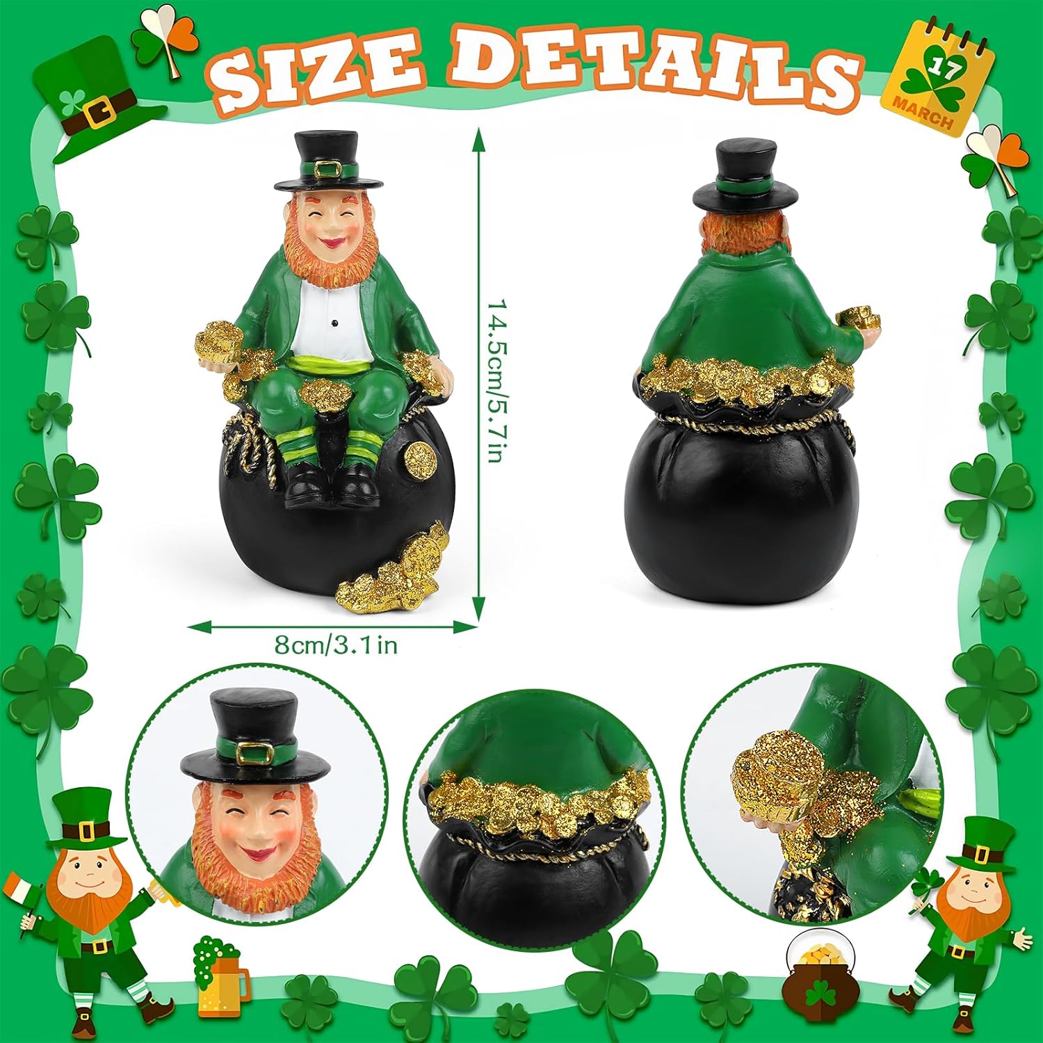 St. Patrick's Day Gnomes Figurines - 5.7-Inch Irish Resin Leprechaun Decor for Home & Table