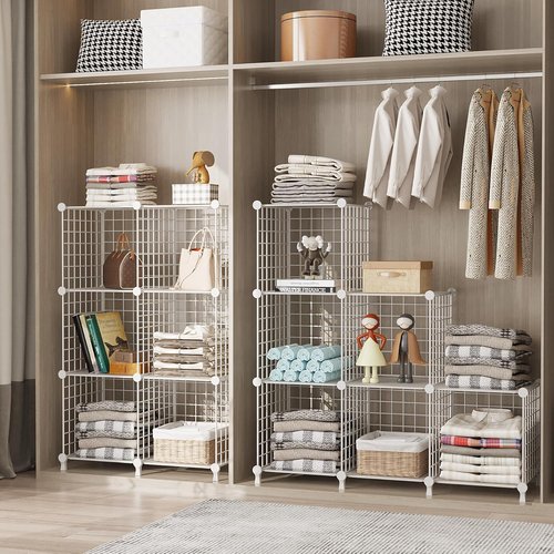 AWTATOS 6-Cube Storage Organizer - DIY Stackable Wire Shelves for Home Office | White Bookcase Cabinet