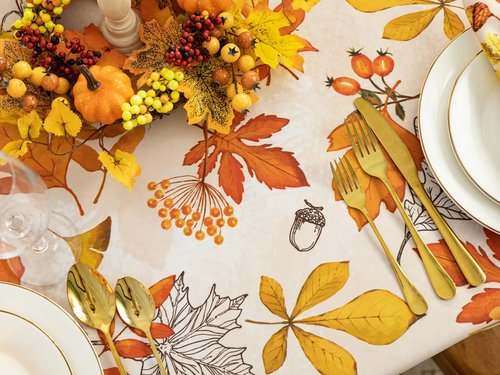 YiHomer Fall Thanksgiving Tabletop Collection for Kitchen Dining Decoration Parties Harvest, Fall Leaves, Tablecloth, 60 x 120 Rectangle