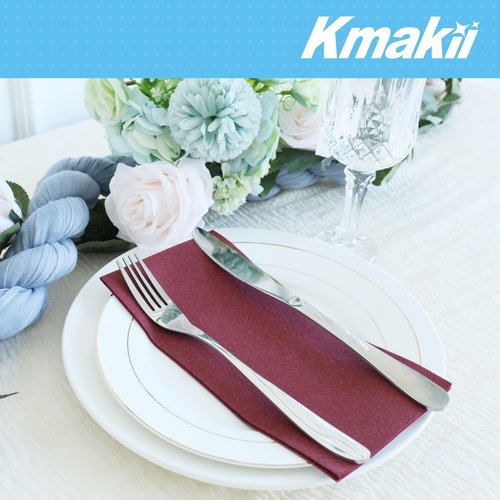 KMAKII Disposable Napkins Burgundy Dinner Napkins Cloth Like Paper Napkins Linen-Feel Guest Towels Paper Hand Towels Hand Napkins For Bathroom,Weddings, Parties,Dinners Size 12 X 17 Inches,100 Count