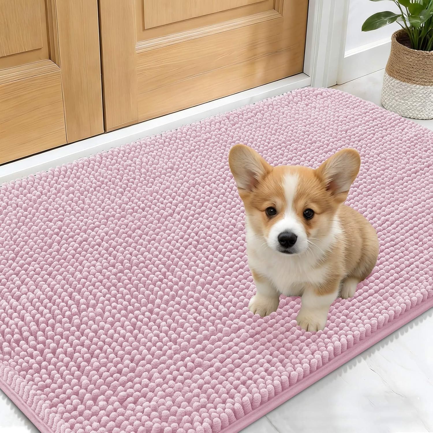 OLANLY Dog Door Mat - Absorbent Non-Slip Washable Doormat for Muddy Paws | 30x17, Dusty Rose