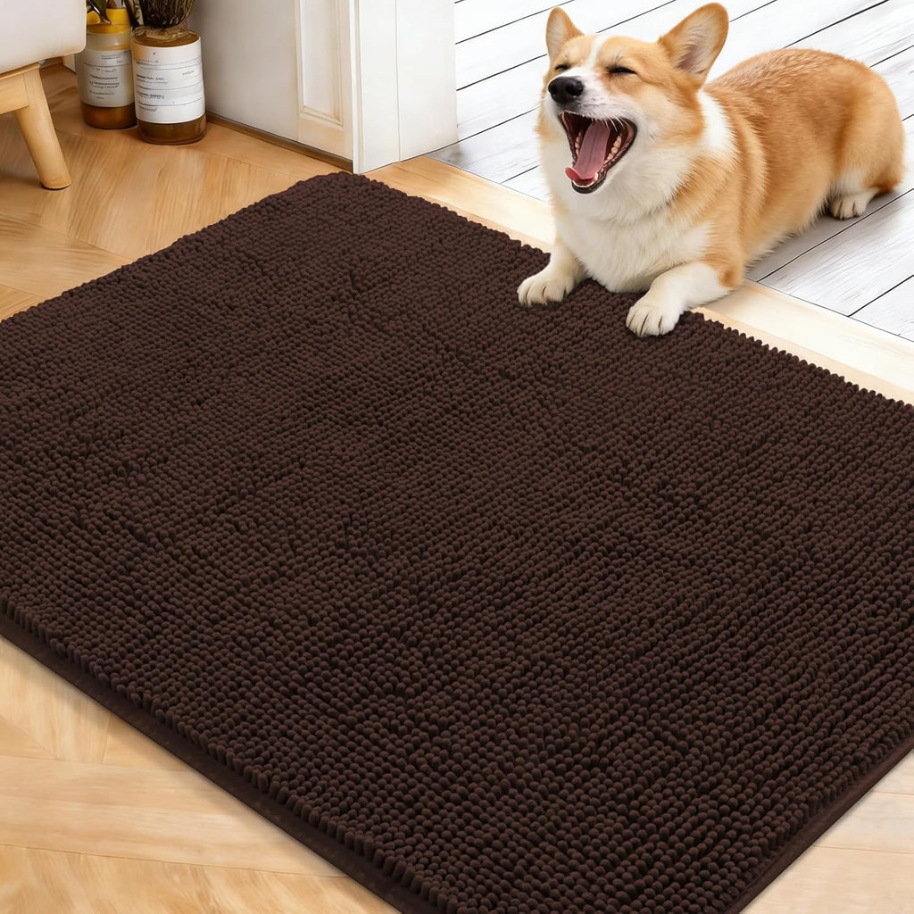OLANLY Dog Door Mat - Absorbent Non-Slip Chenille Mat for Muddy Paws | 40x32, Quick Dry, Brown