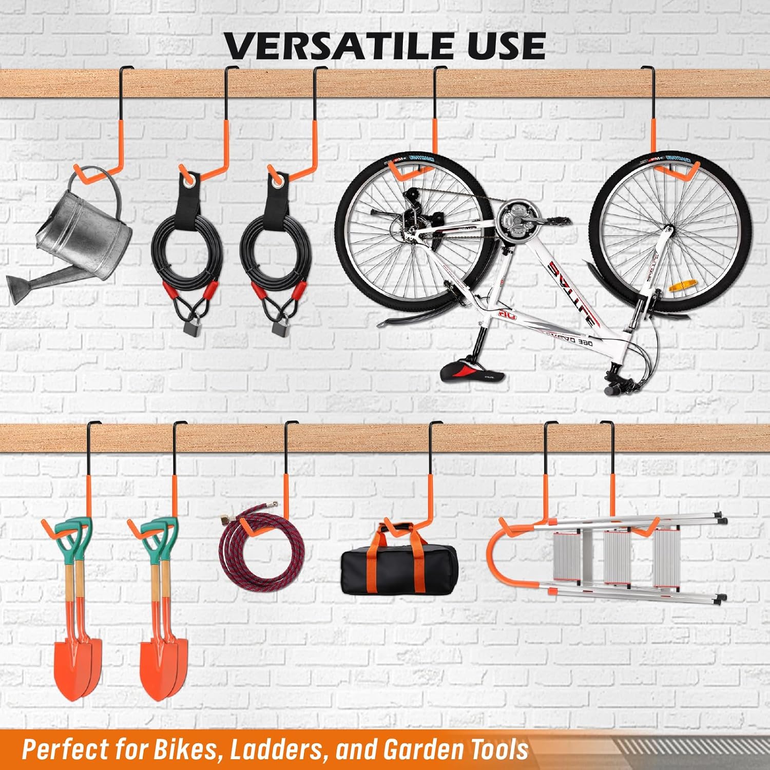 Skiennix 6-Piece Heavy Duty Rafter Hanger Hooks - Vinyl Coated Metal Garage Utility Hooks for Bike & Tool Storage (Orange)