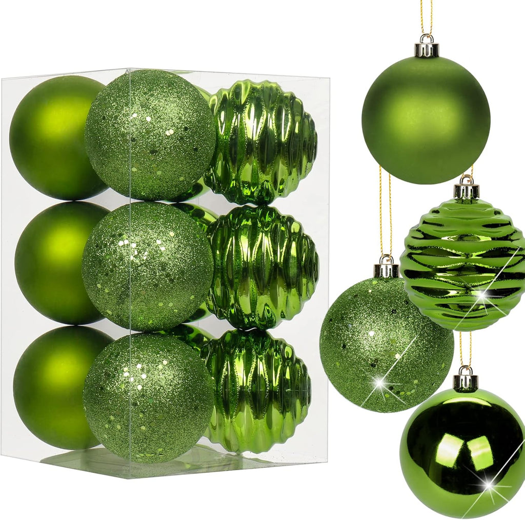 Skiennix Green Christmas Ball Ornaments - 12Pcs Shatterproof Medium Tree Decorations for Holiday Decor