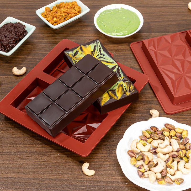 UWILLION Chocolate Bar Mold Deep Dubai 1 Inch 2 Pcs Pistachio Chocolate Bar Silicone Thick Mold for Stuffed Bar, Large Candy Bar Mould for Filling