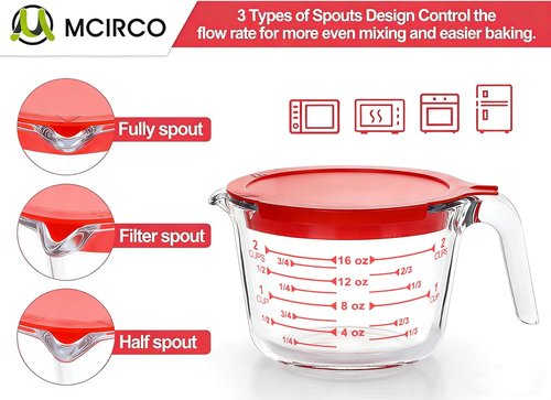 MCIRCO Glass Measuring Cups Set - 6 Pcs with Lids, Nesting Design, 1-Cup to 4-Cup Sizes for Kitchen Use