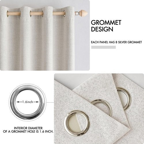 MIULEE 90-Inch Linen Textured Blackout Curtains - Thermal Insulated Cream White Drapes | Luxury Room Darkening for Bedroom & Living Room (2 Panels)