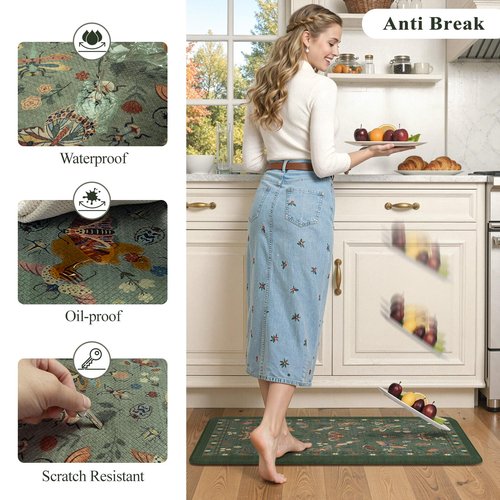 LEEVAN Anti Fatigue Mats for Kitchen Floor Non-Slip, Cushioned Kitchen Mats for Floor 20''x31''+20''x47'', Green Memory Foam Kitchen Mat Set