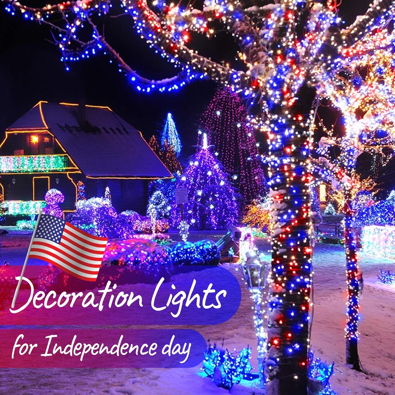 Patriotic Mini String Lights by 4th of July - 200 Count, 50 Feet Waterproof Red, White & Blue