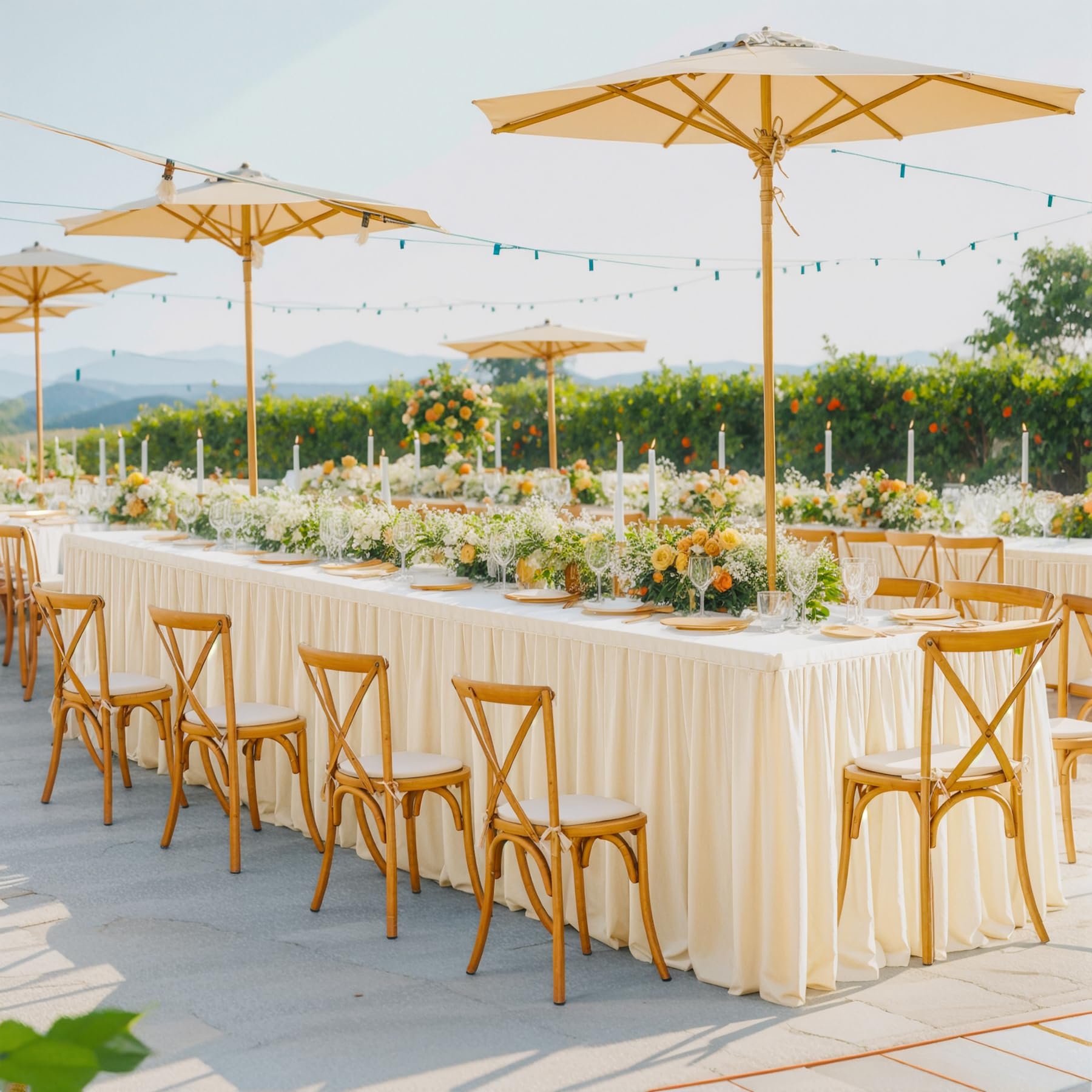 Party Talk Light Champagne Polyester Table Clothes for 4 Foot Rectangle Tables, Wrinkle Free Fitted Table Cover 4ft Stretch Tablecloths with Skirt for Parties Weddings Birthday Banquet Baby Shower