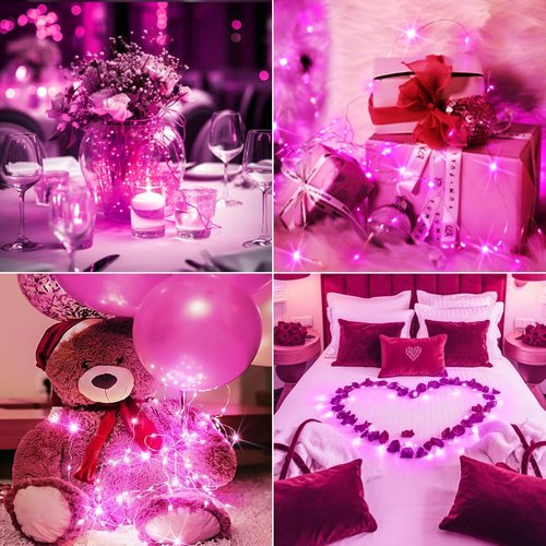 BTFarm Pink Fairy Lights - 6 Pack Battery Operated Twinkle String Lights | 7ft, 20 LED, Waterproof for Weddings & Decor