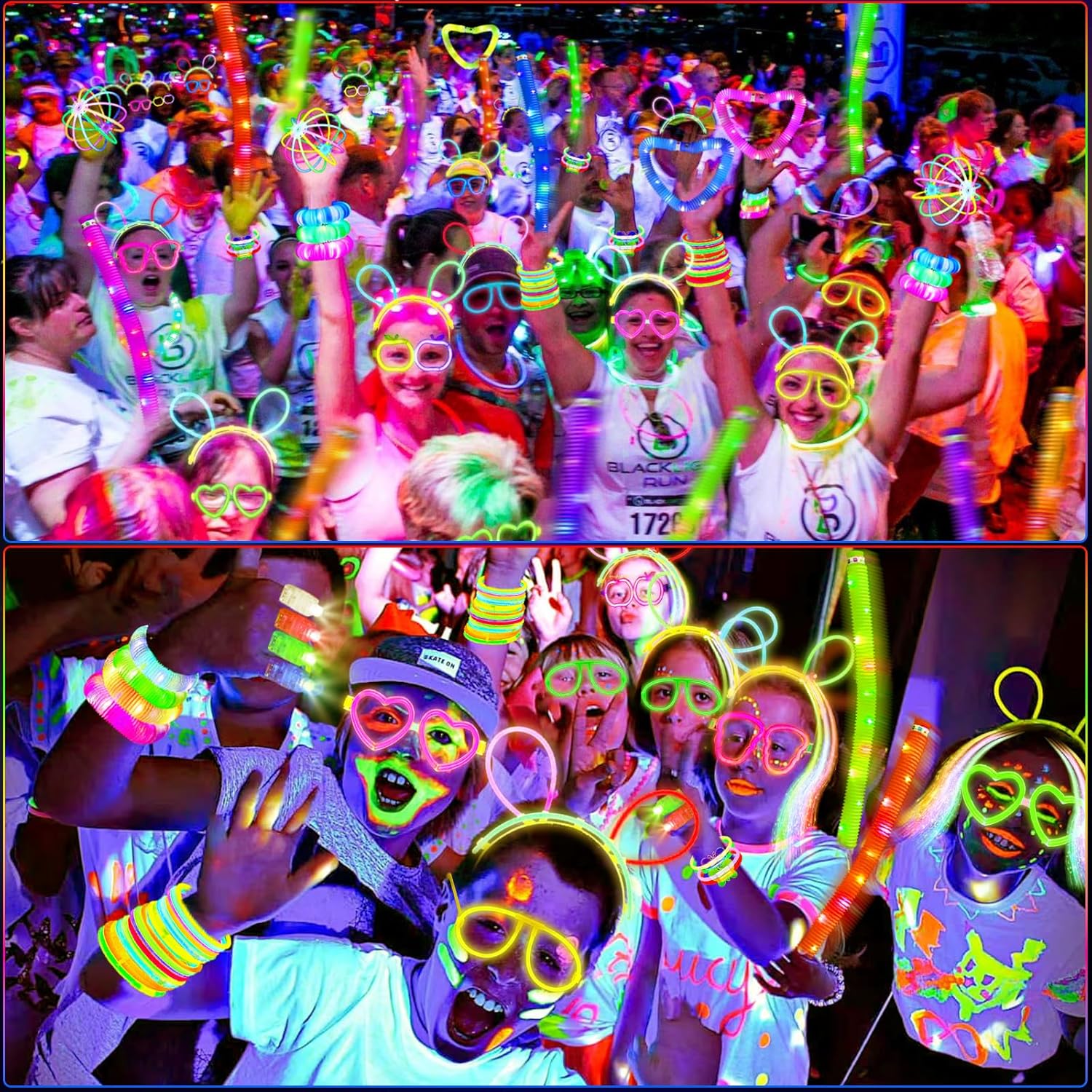 SHQDD Glow in the Dark Party Supplies - 100 Neon Glow Sticks & 56 LED Light Up Toys for Kids & Adults