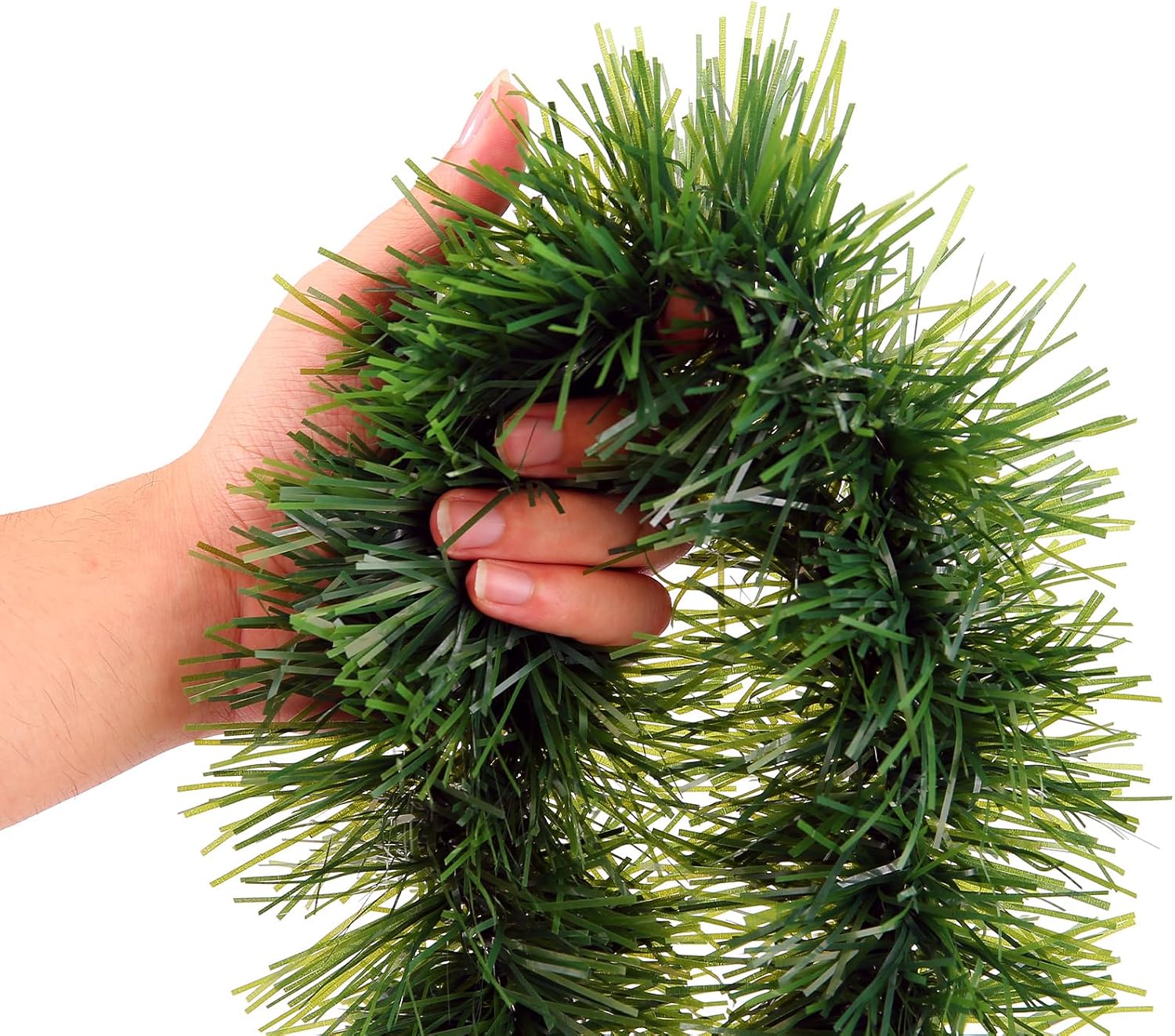 Skiennix Green Garland - 50Ft Non-Lit Tinsel Stems for Christmas Decor | Indoor & Outdoor Holiday Home Accents